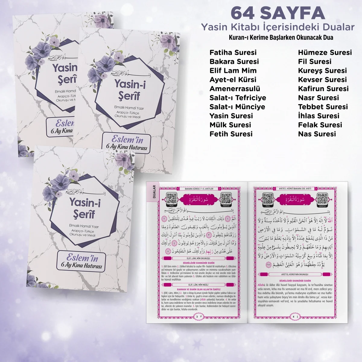 Altıgen Model Mor Renkli Tül Kese İçerisinde Yasin Kitabı ve Tesbih - Mevlüt Hediyelikleri