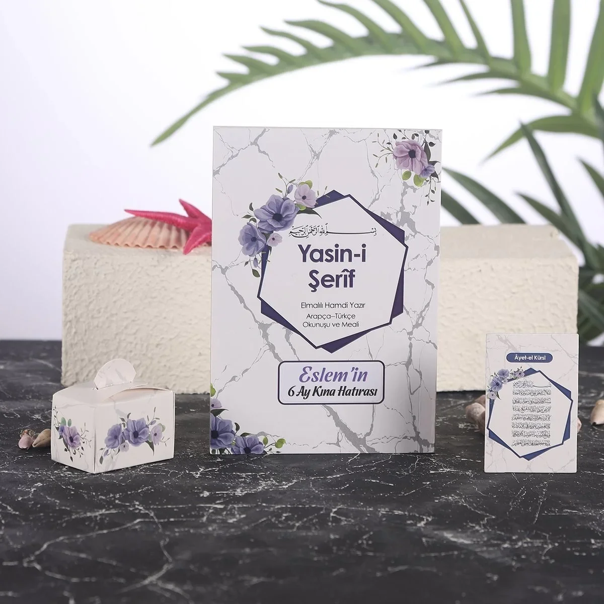 Altıgen Model Mor Renkli Yasin Kitabı, Lokum Kutusu ve Magnet - Mevlüt Hediyelikleri
