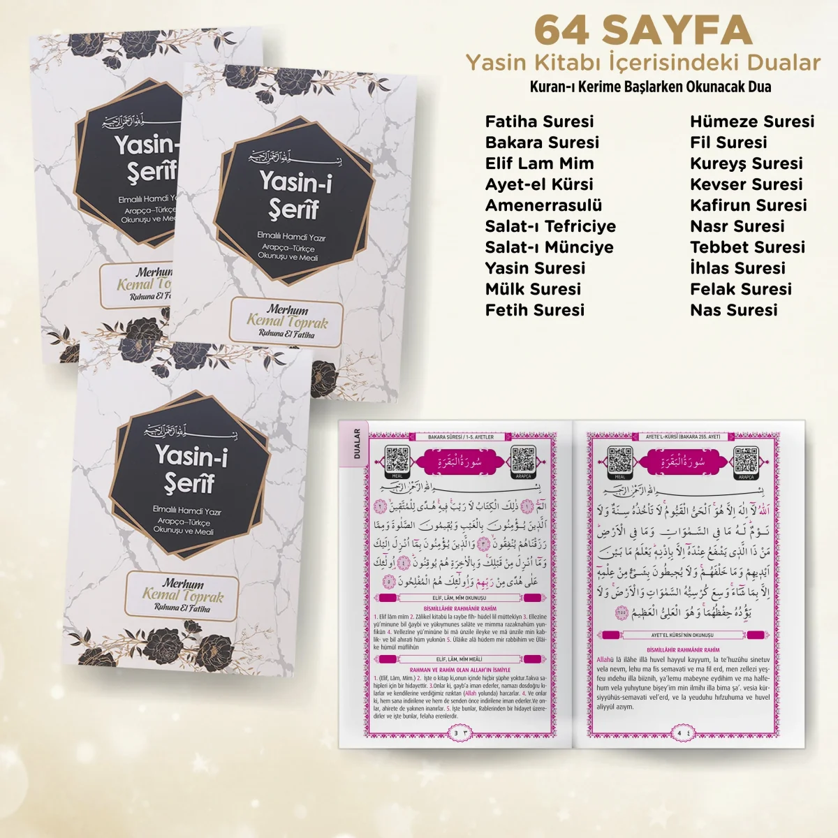 Altıgen Model Siyah Renkli Yasin Kitabı, Lokum Kutusu, Magnet ve Karton Çanta - Mevlüt Hediyelikleri