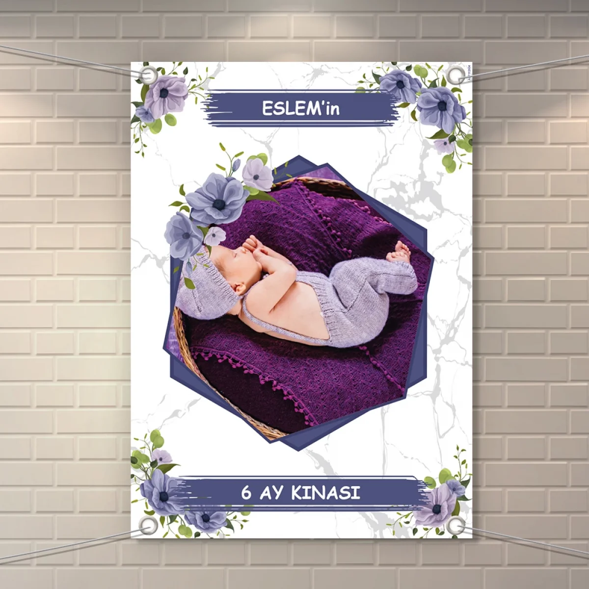 Altıgen Model Mor Konsept 50 x 70 cm Özel Tasarım Branda Afiş