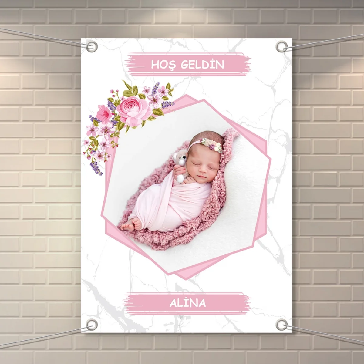 Altıgen Model Pembe Konsept 50 x 70 cm Özel Tasarım Branda Afiş