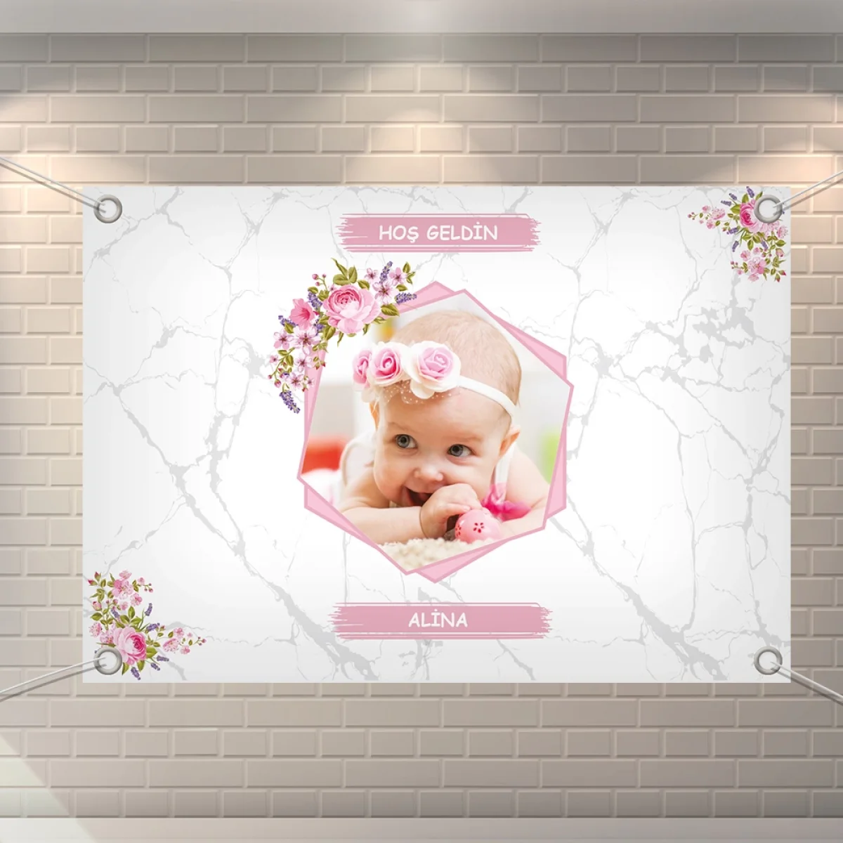 Altıgen Model Pembe Konsept 70 x 100 cm Özel Tasarım Branda Afiş