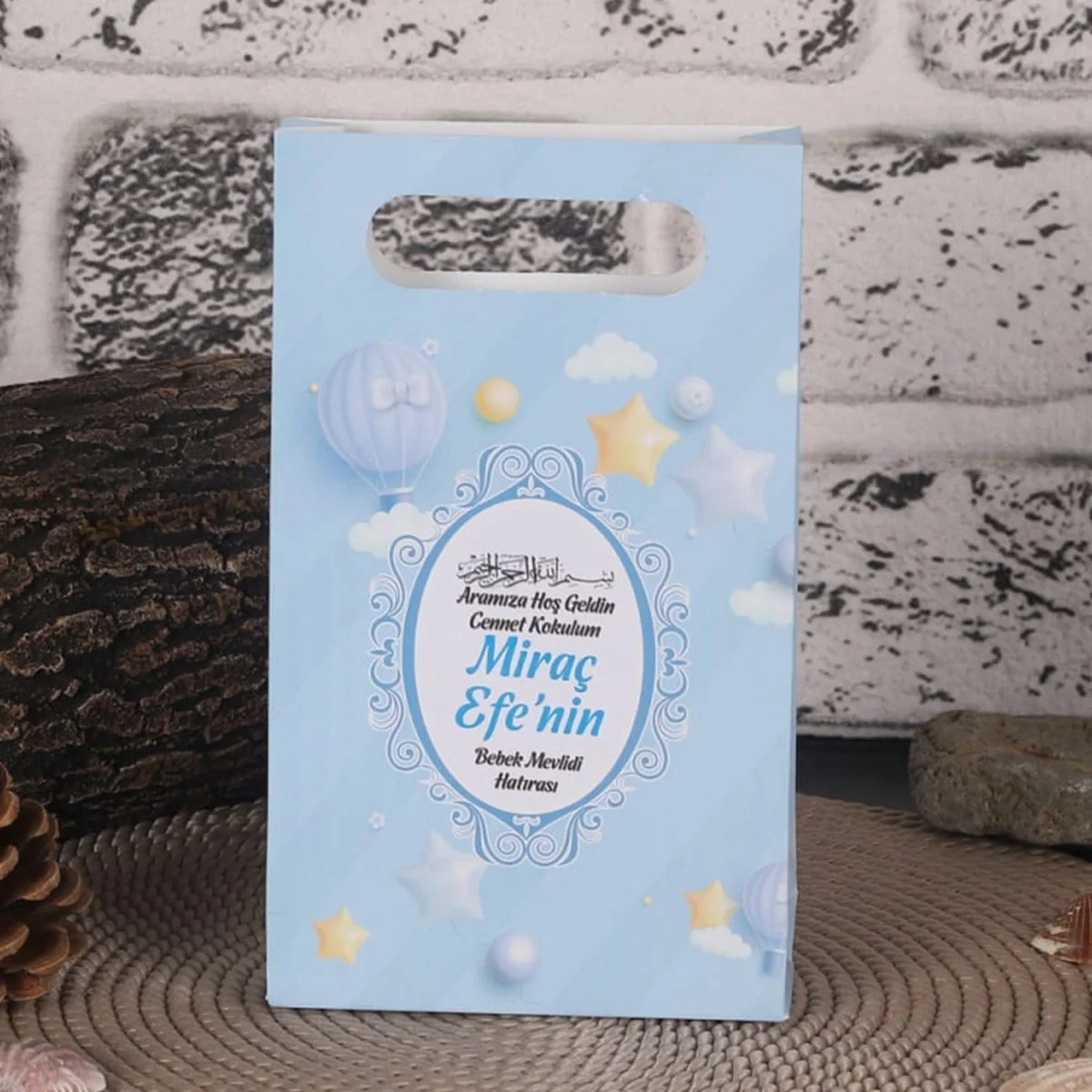 Balon Model Mavi Renkli Mevlüt İçin Karton Çanta