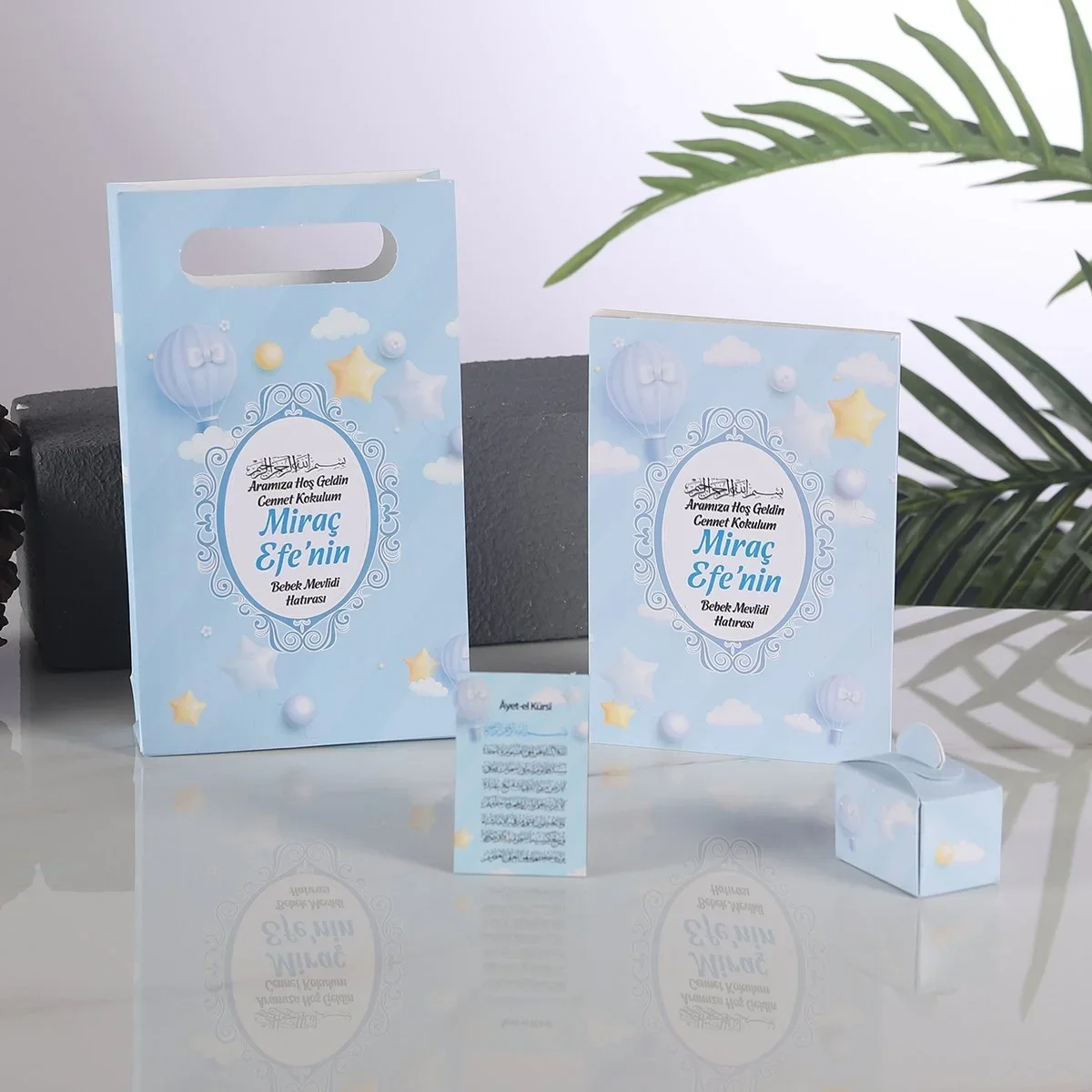 Balon Model Mavi Renkli Yasin Kitabı, Lokum Kutusu, Magnet ve Karton Çanta - Mevlüt Hediyelikleri