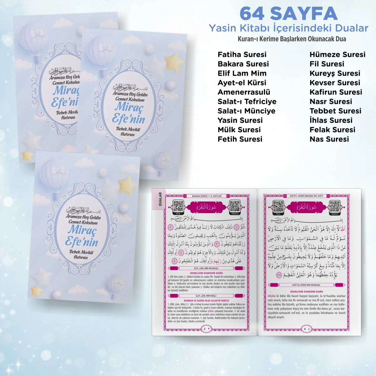 Balon Model Mavi Renkli Yasin Kitabı, Lokum Kutusu, Magnet ve Karton Çanta - Mevlüt Hediyelikleri