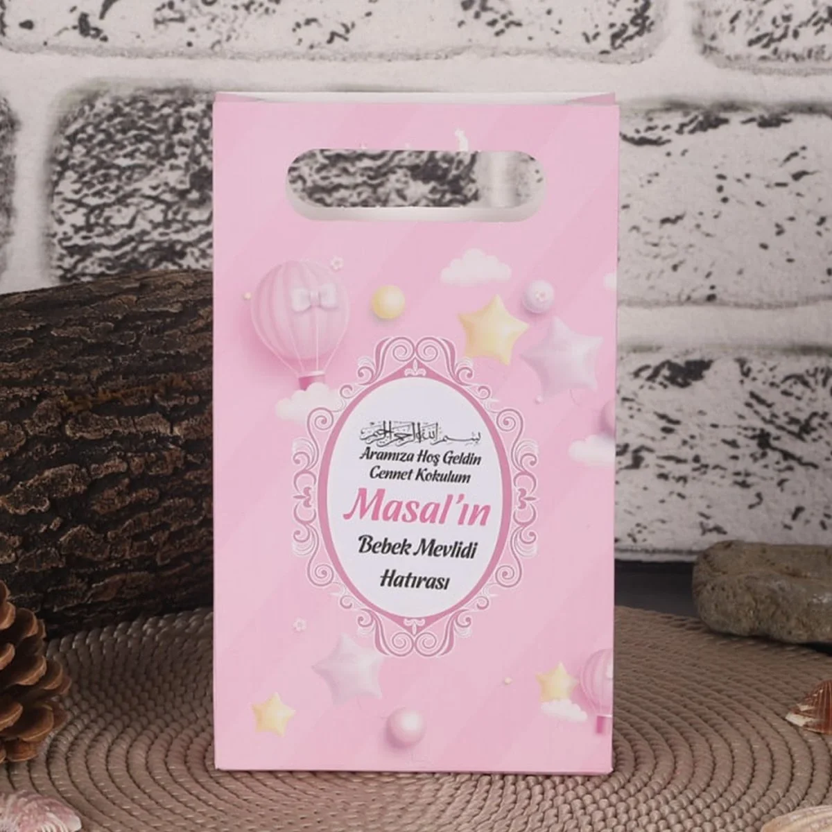 Balon Model Pembe Renkli Mevlüt İçin Karton Çanta