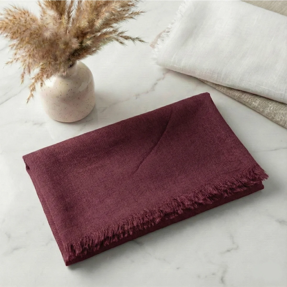 Bordo Renkli Flamlı Pamuk Eşarp