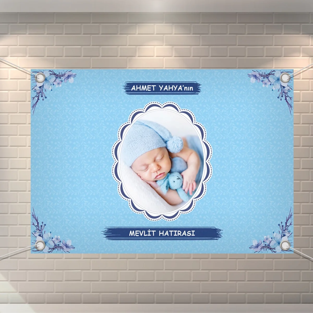 Çiçek Model Mavi Konsept 70 x 100 cm Özel Tasarım Branda Afiş