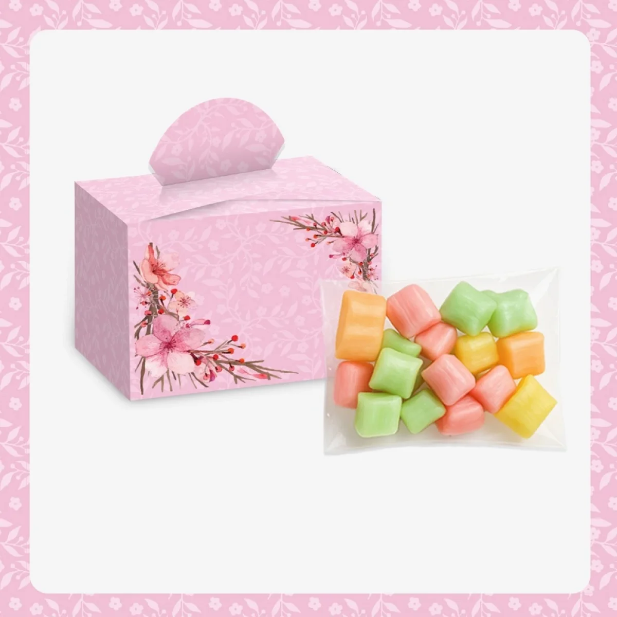Çiçek Model Pembe Renkli Lokum Kutusu ve Mevlüt Şekeri