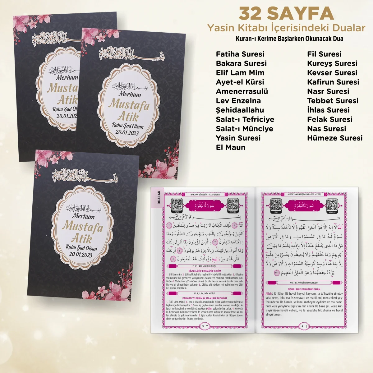 Çiçek Model Siyah Renkli Yasin Kitabı