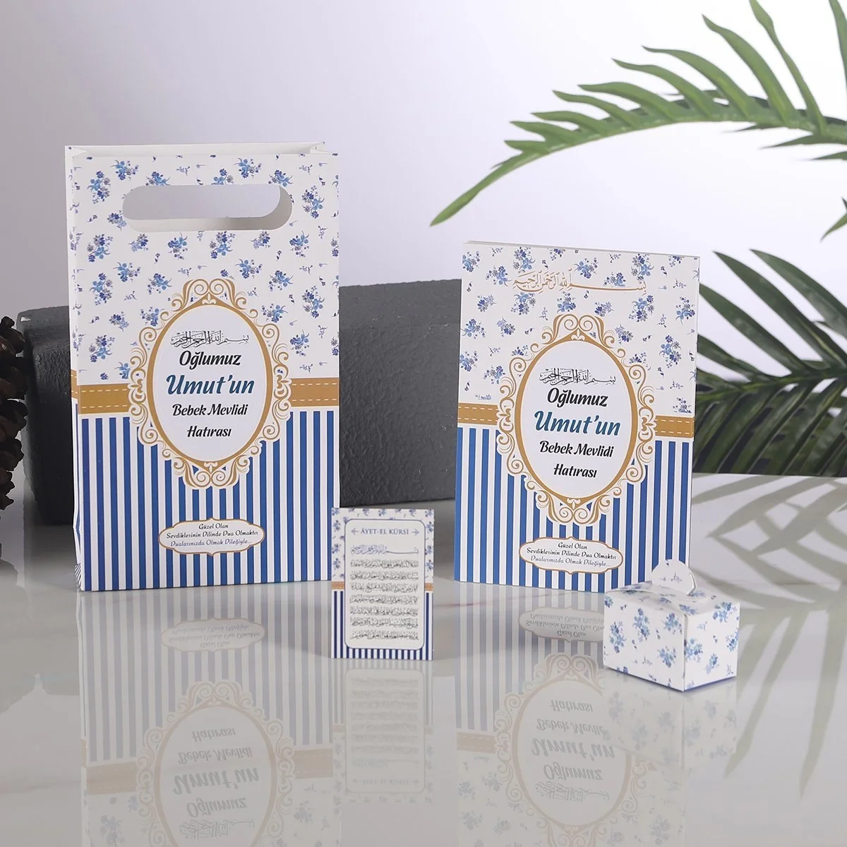 Çizgi Model Lacivert Renkli Yasin Kitabı, Lokum Kutusu, Magnet ve Karton Çanta - Mevlüt Hediyelikleri