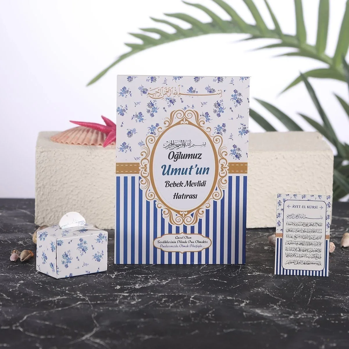 Çizgi Model Lacivert Renkli Yasin Kitabı, Lokum Kutusu ve Magnet - Mevlüt Hediyelikleri