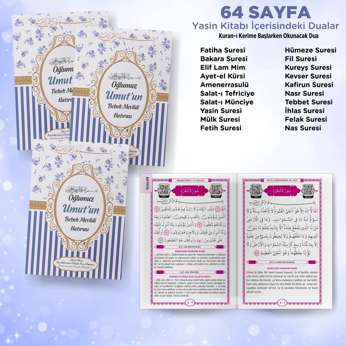 Çizgi Model Lacivert Renkli Yasin Kitabı, Lokum Kutusu ve Magnet - Mevlüt Hediyelikleri
