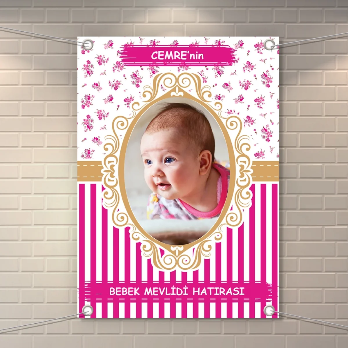 Çizgi Model Pembe Konsept 50 x 70 cm Özel Tasarım Branda Afiş