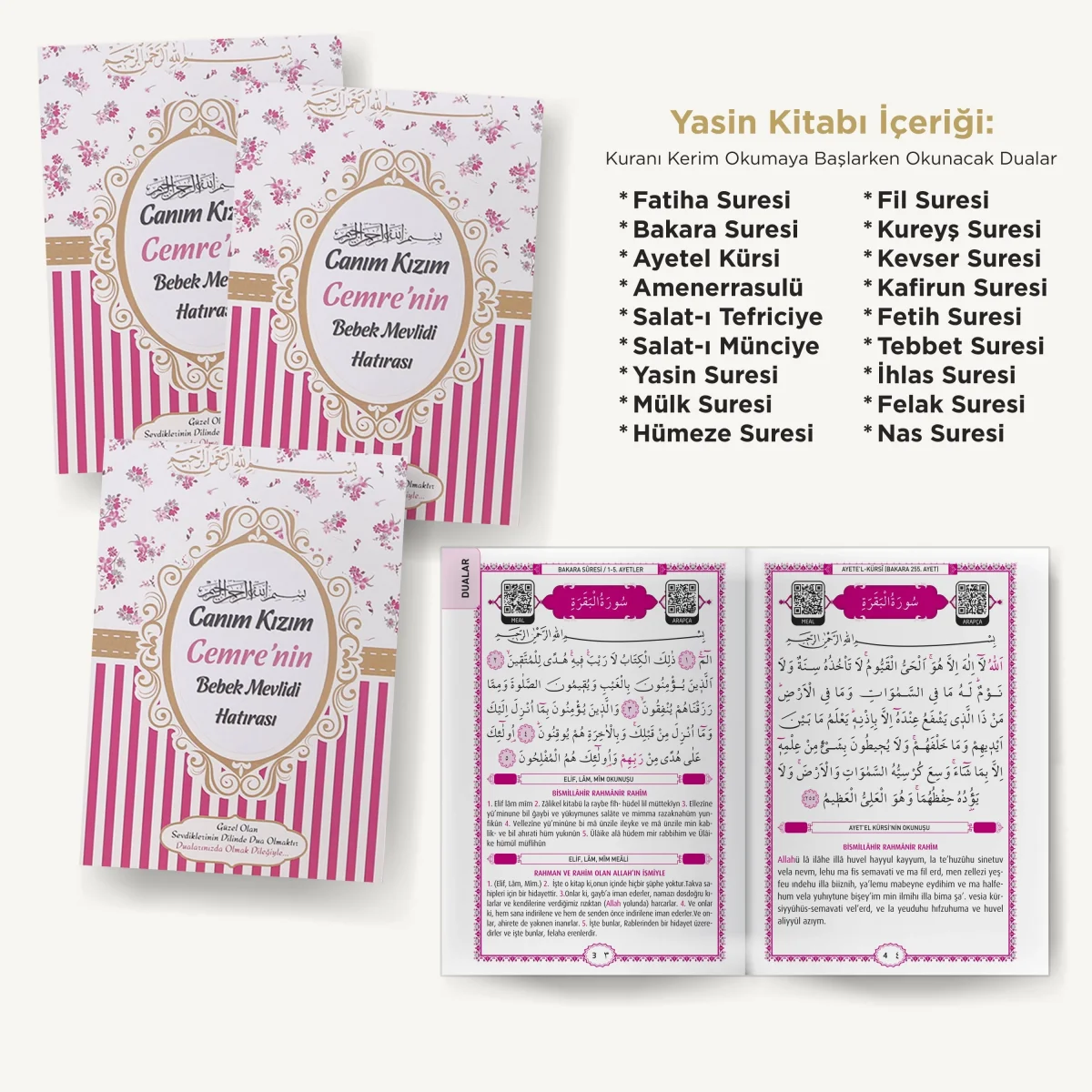 Çizgi Model Pembe Renkli Tül Kese İçerisinde Yasin Kitabı - Mevlüt Hediyelikleri