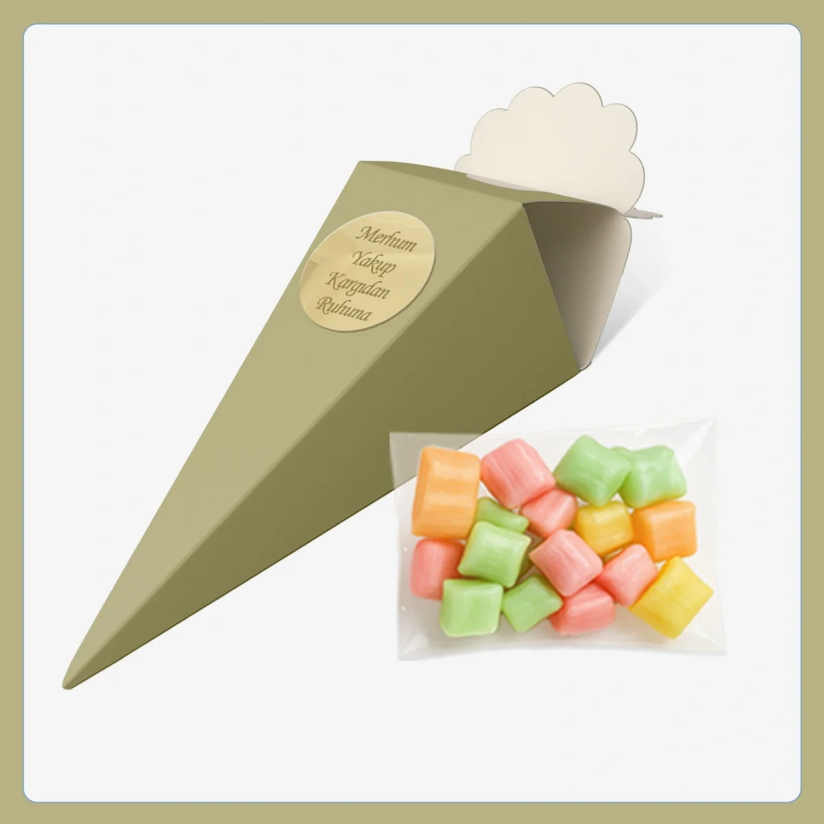 Gold Renkli İsme Özel Külah İçerisinde Mevlüt Şekeri