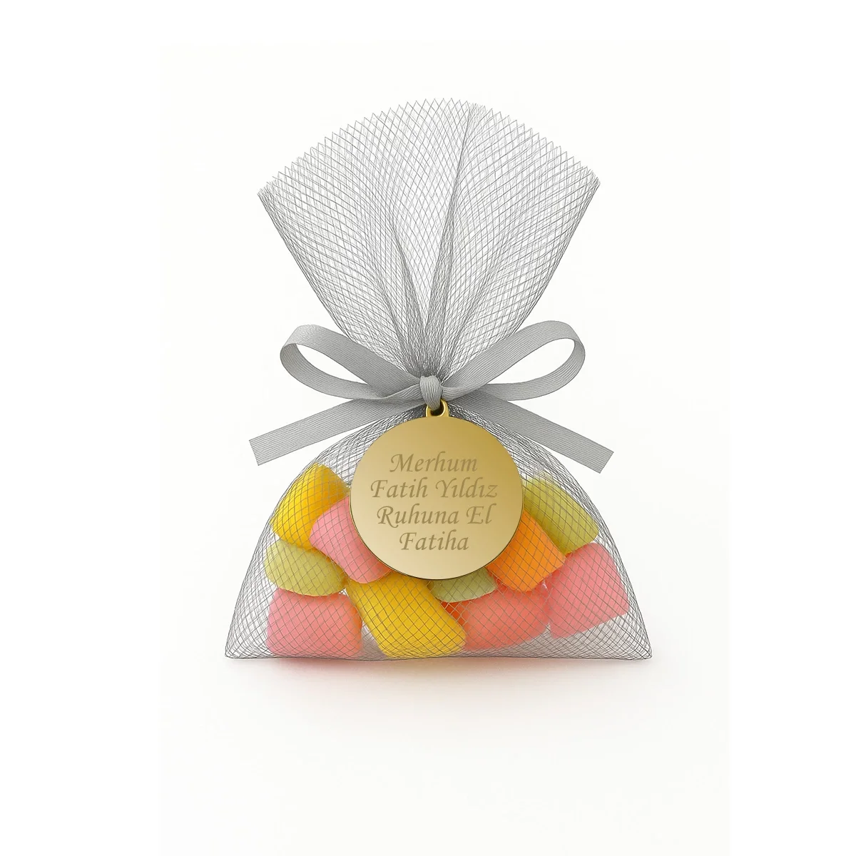 İsme Özel Gri Renkli Tül Kese İçerisinde Mevlüt Şekeri - Mevlüt Hediyelikleri