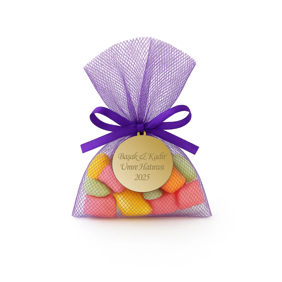 İsme Özel Mor Renkli Tül Kese İçerisinde Mevlüt Şekeri - Mevlüt Hediyelikleri