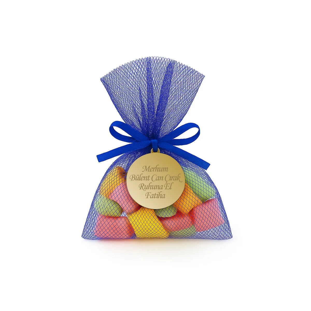 İsme Özel Saks Mavisi Renkli Tül Kese İçerisinde Mevlüt Şekeri - Mevlüt Hediyelikleri