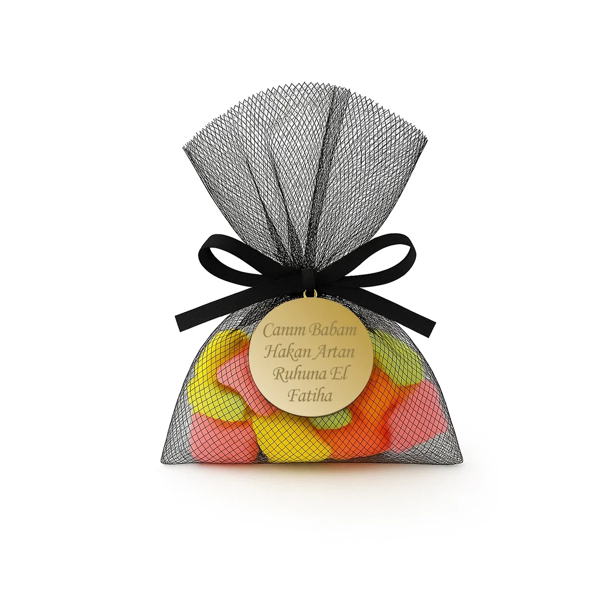 İsme Özel Siyah Renkli Tül Kese İçerisinde Mevlüt Şekeri - Mevlüt Hediyelikleri