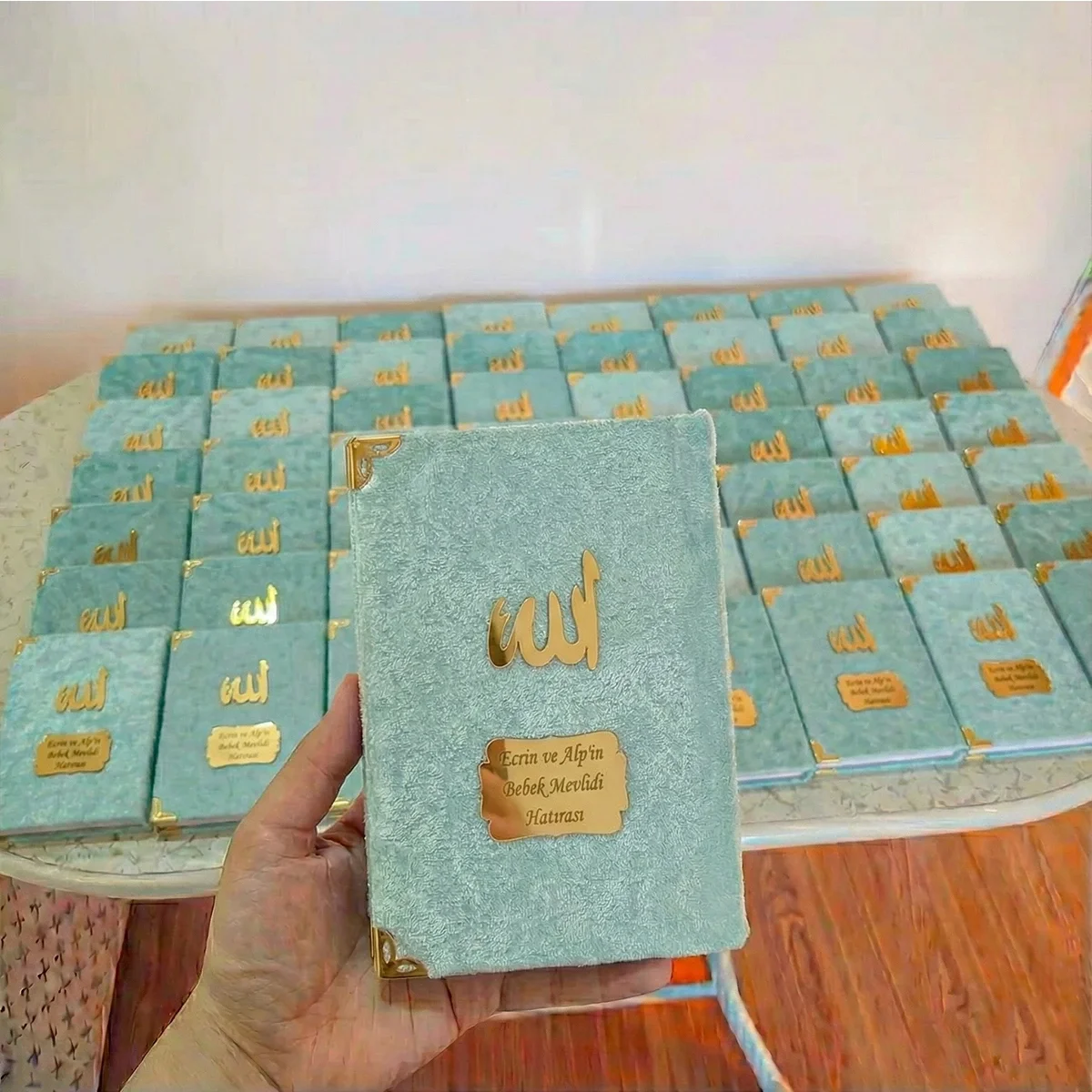 İsme Özel Su Yeşili Renkli Kadife Yasin Kitabı - Mevlüt Hediyelikleri