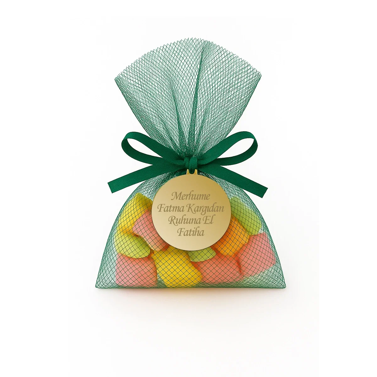 İsme Özel Zümrüt Renkli Tül Kese İçerisinde Mevlüt Şekeri - Mevlüt Hediyelikleri