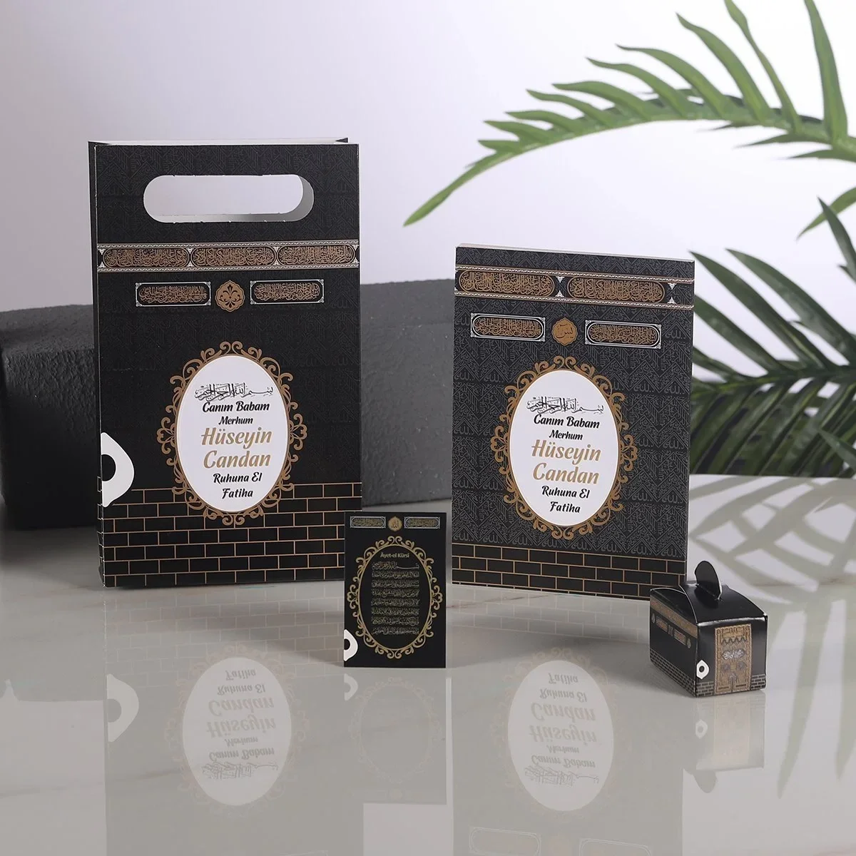 Kabe Model Siyah Renkli Yasin Kitabı, Lokum Kutusu, Magnet ve Karton Çanta - Mevlüt Hediyelikleri