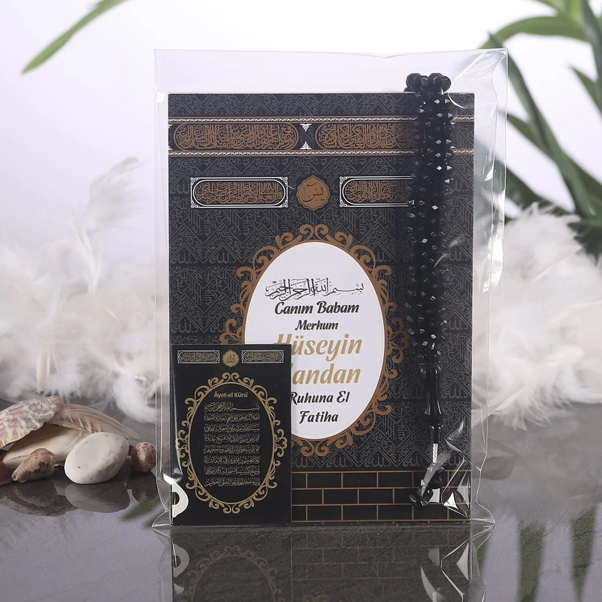 Kabe Model Siyah Renkli Ambalaj İçerisinde Yasin Kitabı, Magnet ve Tesbih - Mevlüt Hediyelikleri