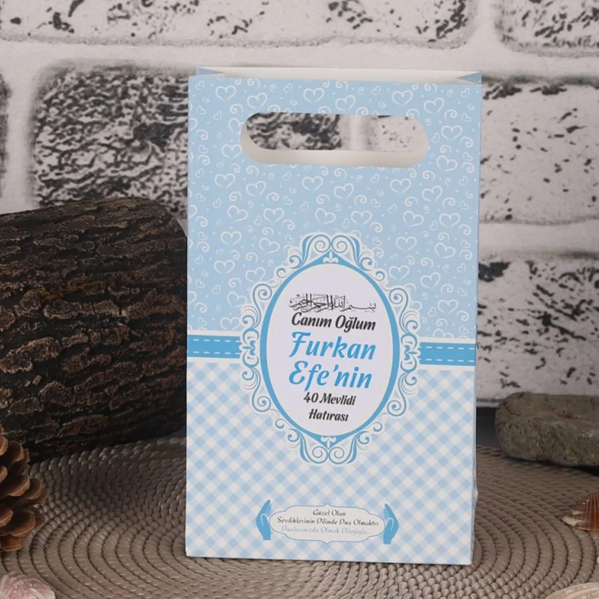 Kalp Model Mavi Renkli Mevlüt İçin Karton Çanta