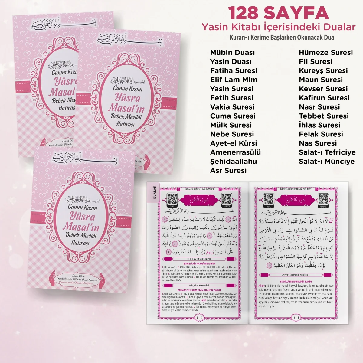 Kalp Model Pembe Renkli Yasin Kitabı