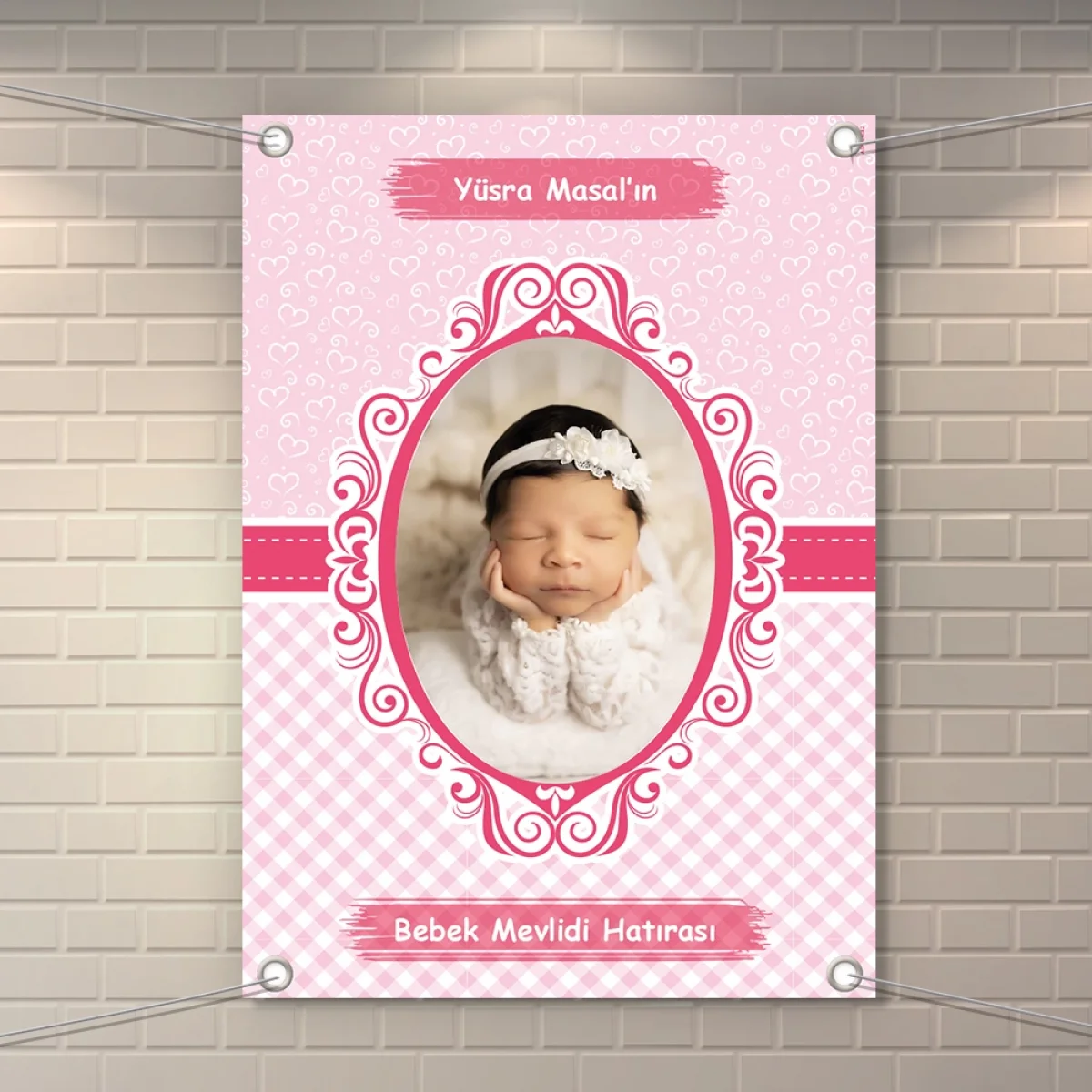 Kalp Model Pembe Konsept 50 x 70 cm Özel Tasarım Branda Afiş