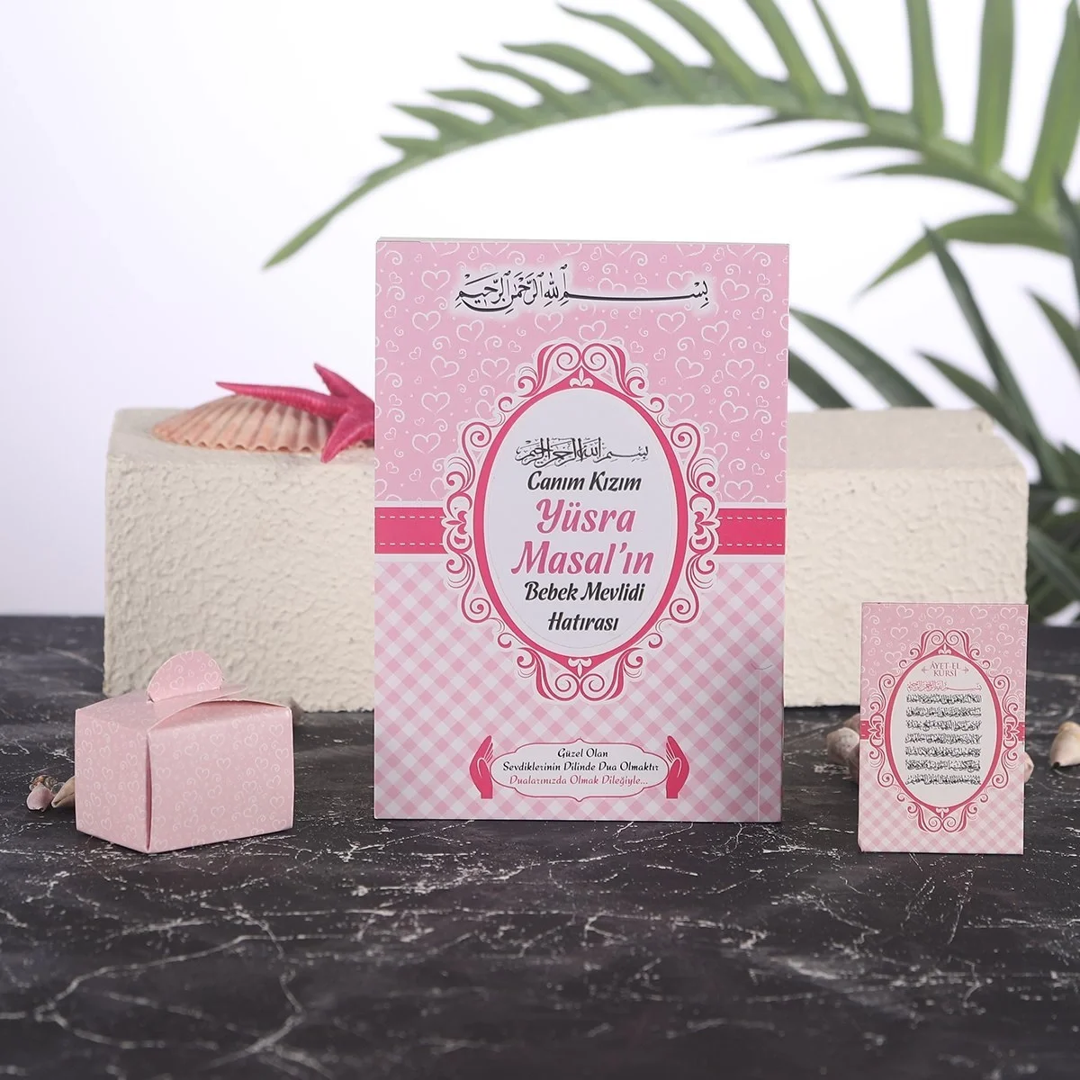 Kalp Model Pembe Renkli Yasin Kitabı, Lokum Kutusu ve Magnet - Mevlüt Hediyelikleri
