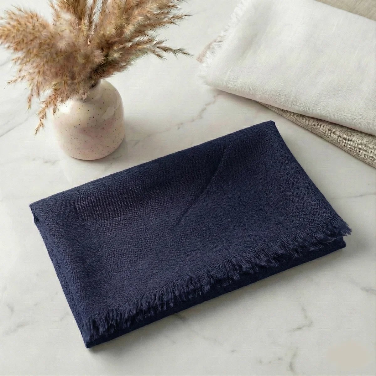 Lacivert Renkli Flamlı Pamuk Eşarp