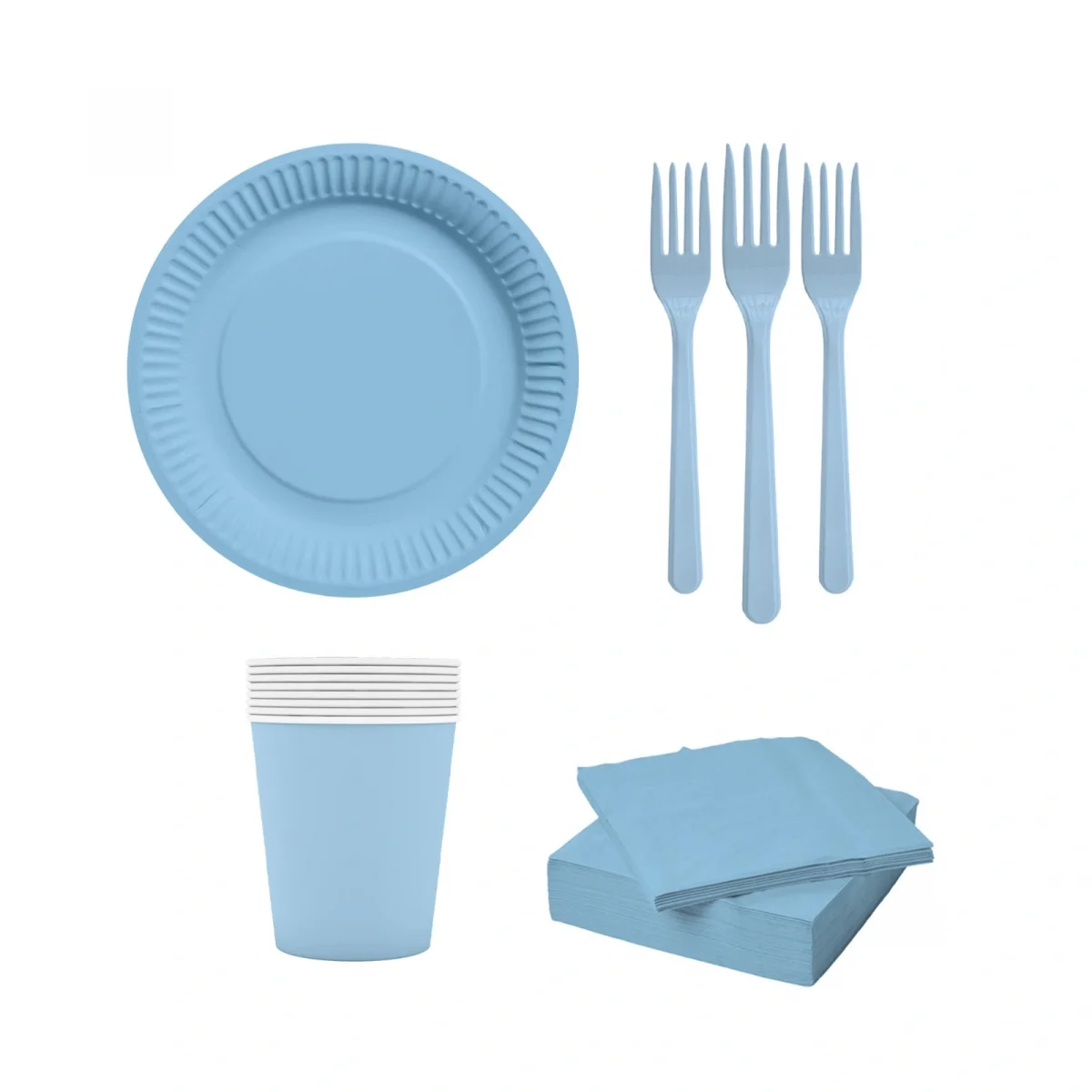 Mavi Temalı Parti Konsept Seti 8 Kişilik | Bardak, Tabak, Çatal, Peçete
