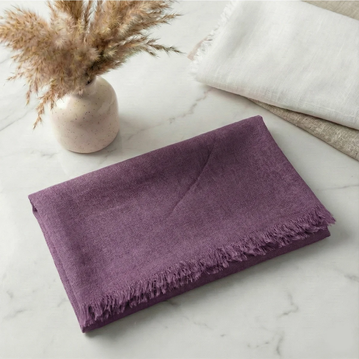 Mor Renkli Flamlı Pamuk Eşarp