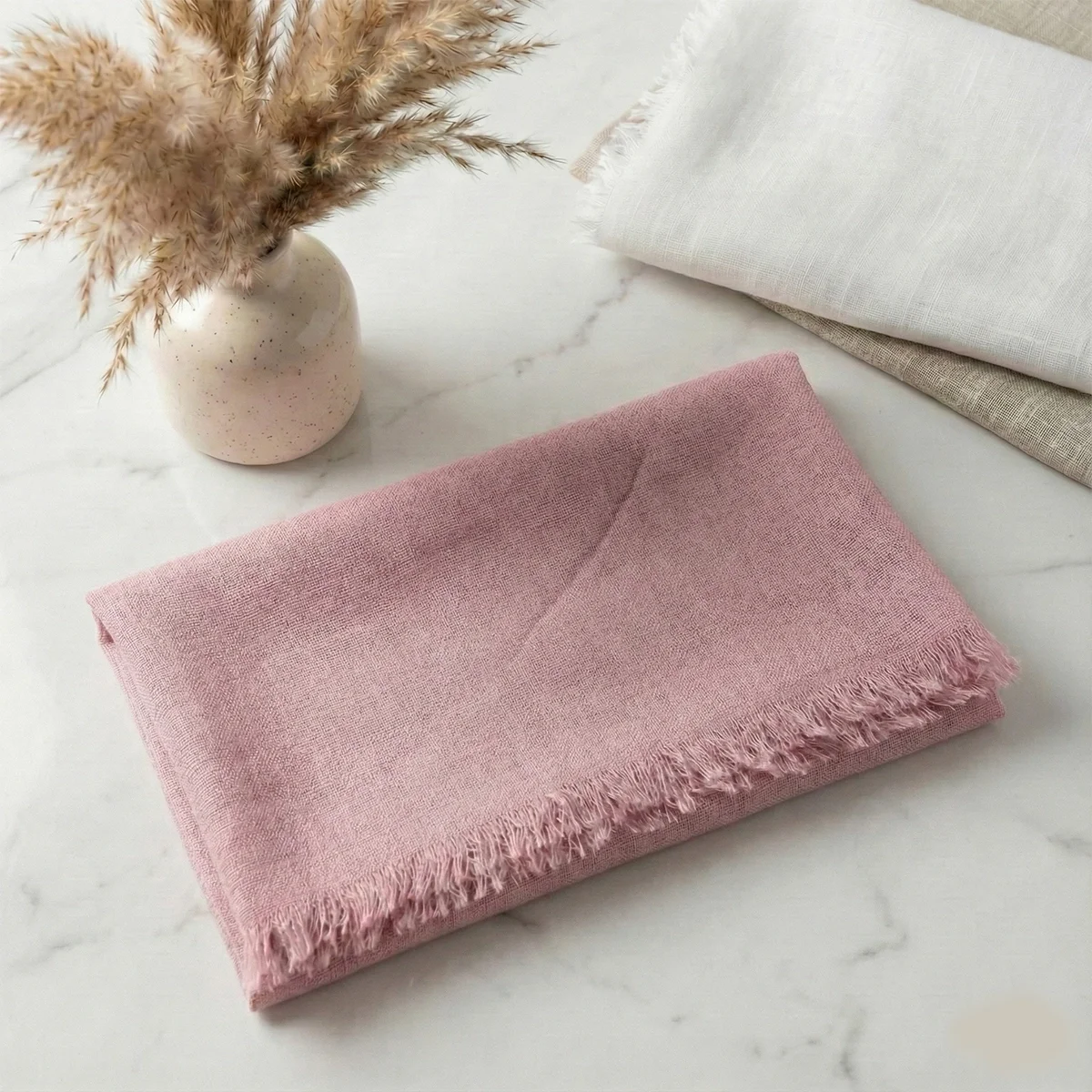 Pembe Renkli Flamlı Pamuk Eşarp