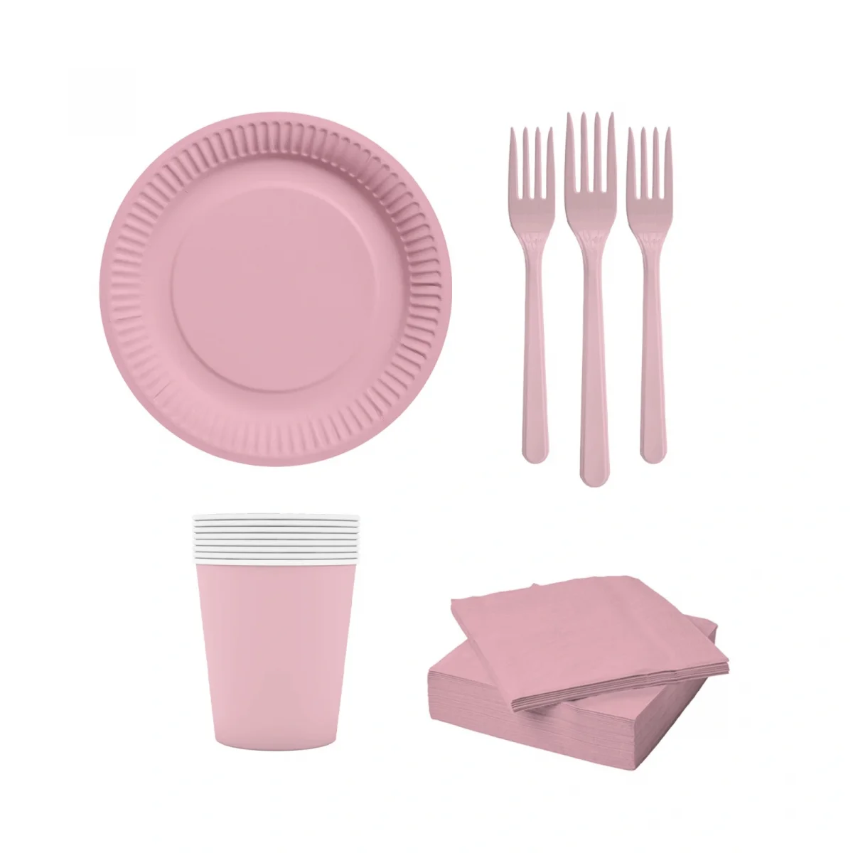 Pembe Temalı Parti Konsept Seti 8 Kişilik | Bardak, Tabak, Çatal, Peçete