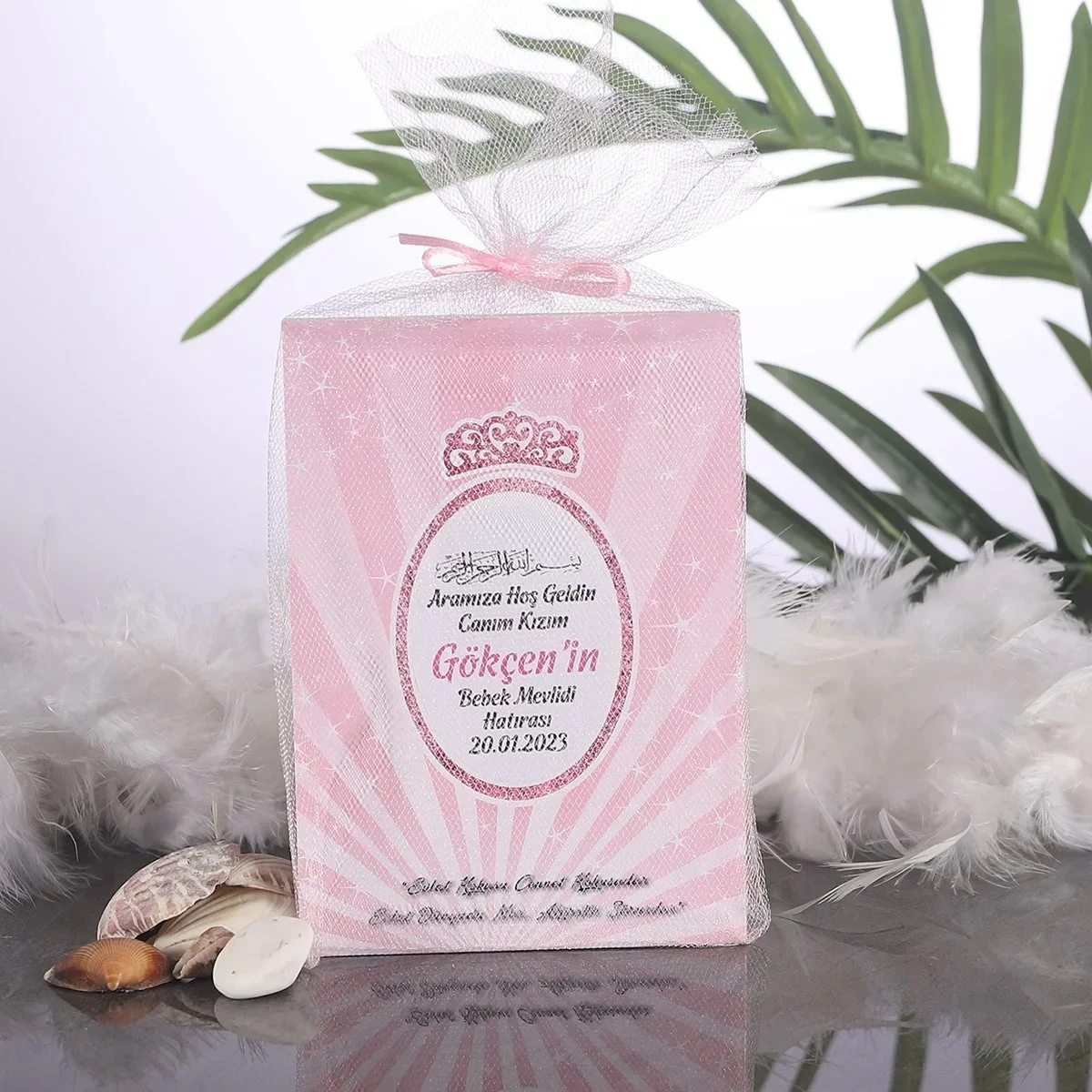 Taç Model Pembe Renkli Tül Kese İçerisinde Yasin Kitabı - Mevlüt Hediyelikleri