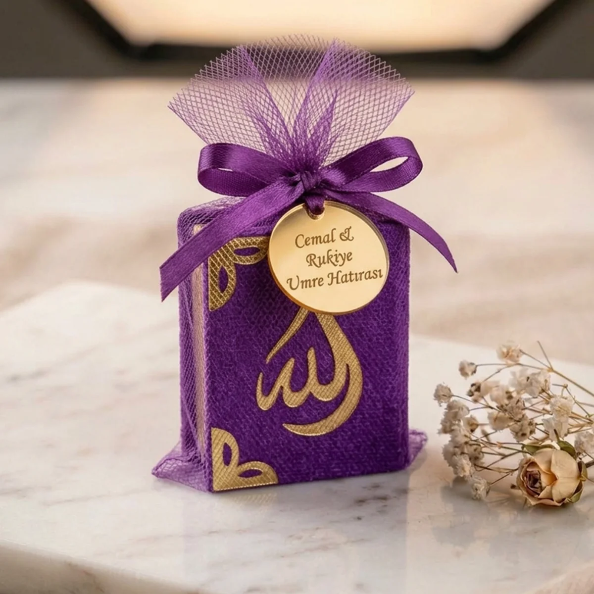 Tül Kese İçerisinde Mor Renkli Hediyelik Mini Kuran - Mevlüt Hediyelikleri