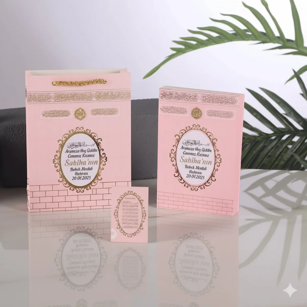 Yaldızlı Kabe Model Pembe Renkli Yasin Kitabı, Magnet, Karton Çanta - Kampanyalı Ürün