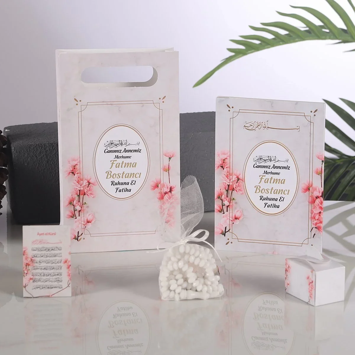 Zerafet Model Pembe Renkli Yasin Kitabı, Lokum Kutusu, Magnet, Karton Çanta ve Tesbih - Mevlüt Hediyelikleri