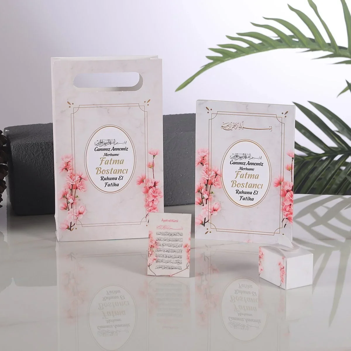 Zerafet Model Pembe Renkli Yasin Kitabı, Lokum Kutusu, Magnet ve Karton Çanta - Mevlüt Hediyelikleri