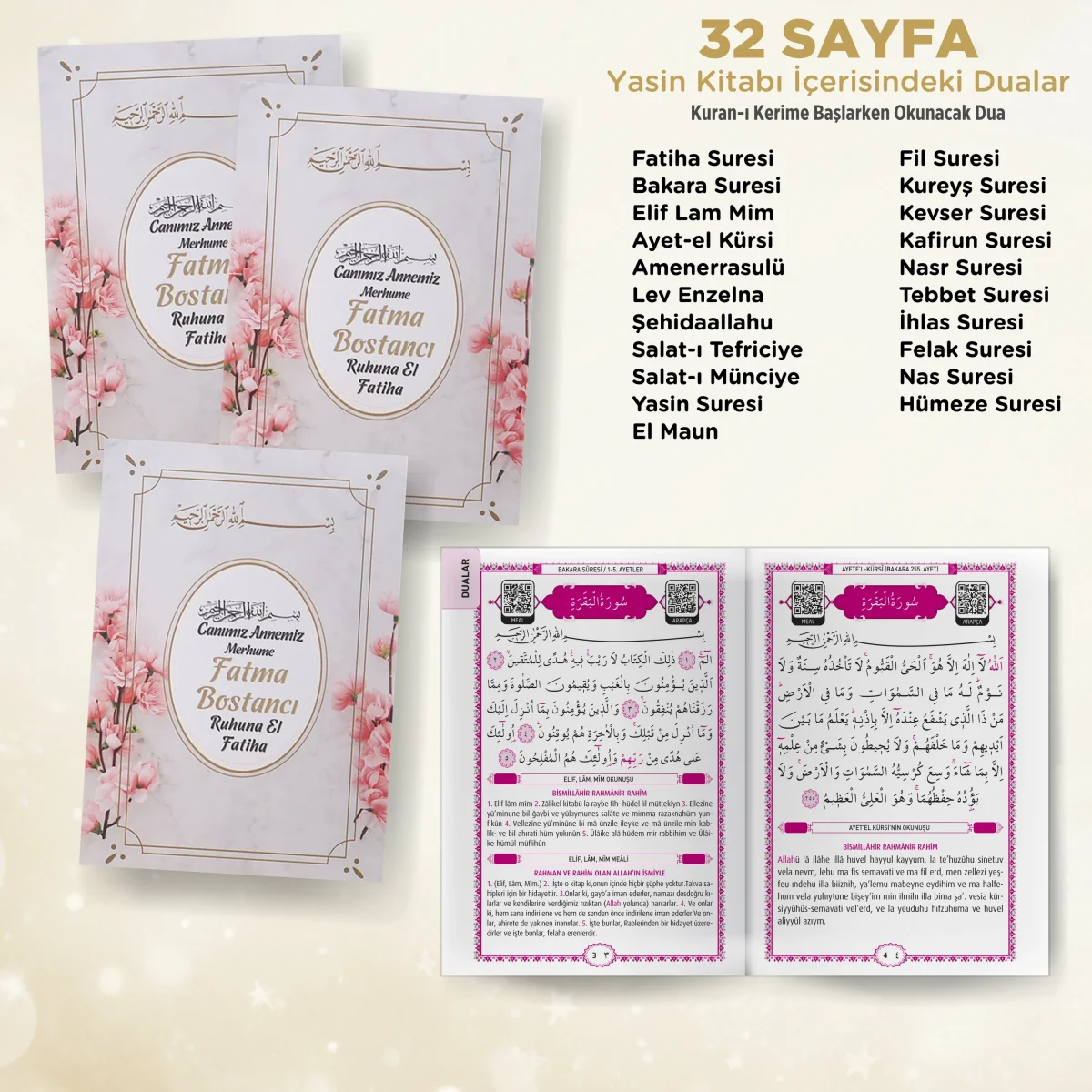 Zerafet Model Pembe Renkli Yasin Kitabı, Lokum Kutusu ve Magnet - Mevlüt Hediyelikleri