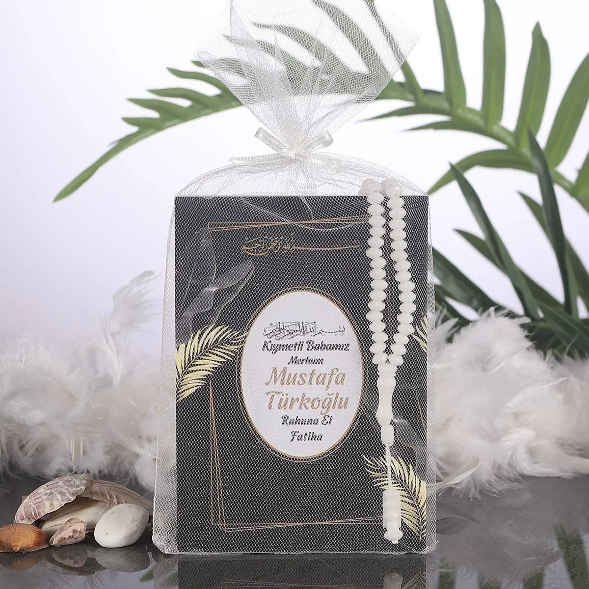 Zerafet Model Siyah Renkli Tül Kese İçerisinde Yasin Kitabı ve Tesbih - Mevlüt Hediyelikleri