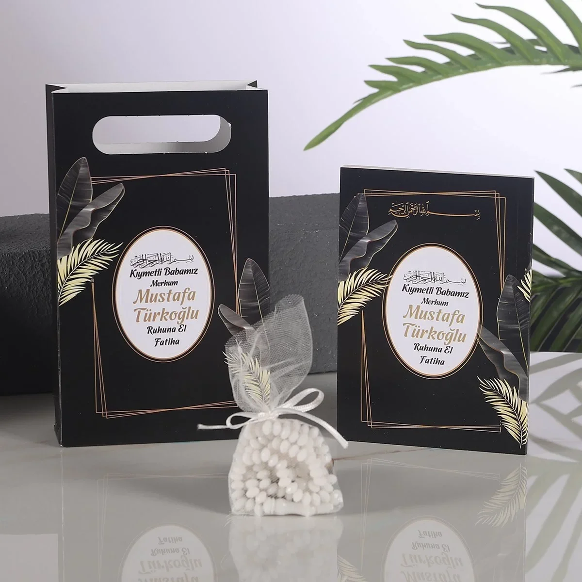 Zerafet Model Siyah Renkli Yasin Kitabı, Karton Çanta ve Tesbih - Mevlüt Hediyelikleri