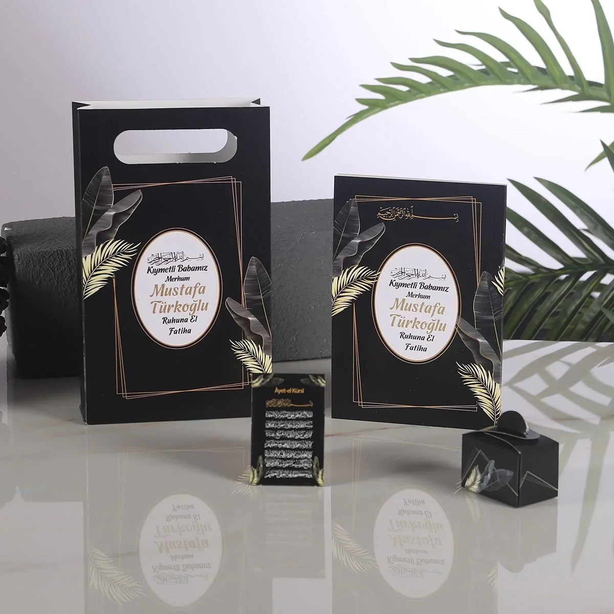 Zerafet Model Siyah Renkli Yasin Kitabı, Lokum Kutusu, Magnet ve Karton Çanta - Mevlüt Hediyelikleri