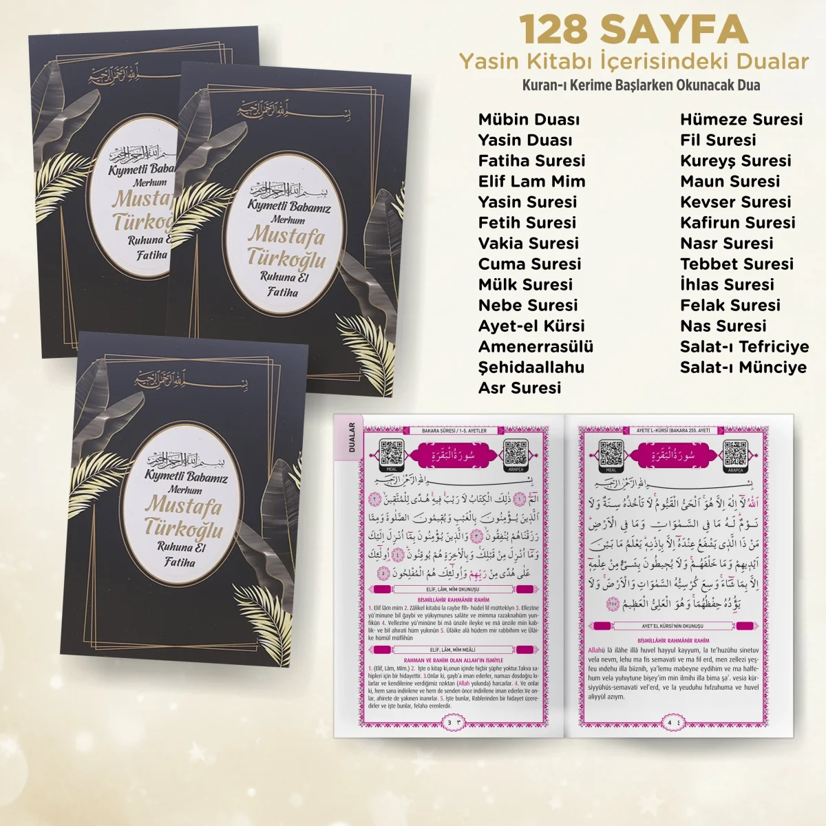 Zerafet Model Siyah Renkli Yasin Kitabı, Piramit Külah, Mevlüt Şekeri, Ayet-el Kürsi Magnet, Karton Çanta ve Tesbih - Mevlüt Hediyelikleri