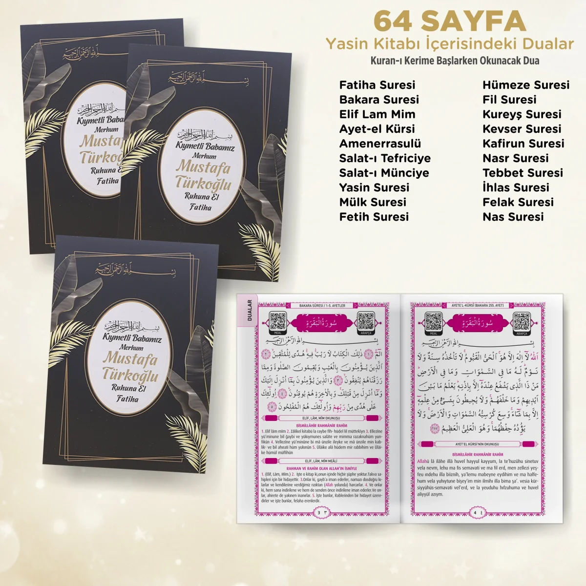 Zerafet Model Siyah Renkli Yasin Kitabı, Piramit Külah, Mevlüt Şekeri, Ayet-el Kürsi Magnet, Karton Çanta ve Tesbih - Mevlüt Hediyelikleri