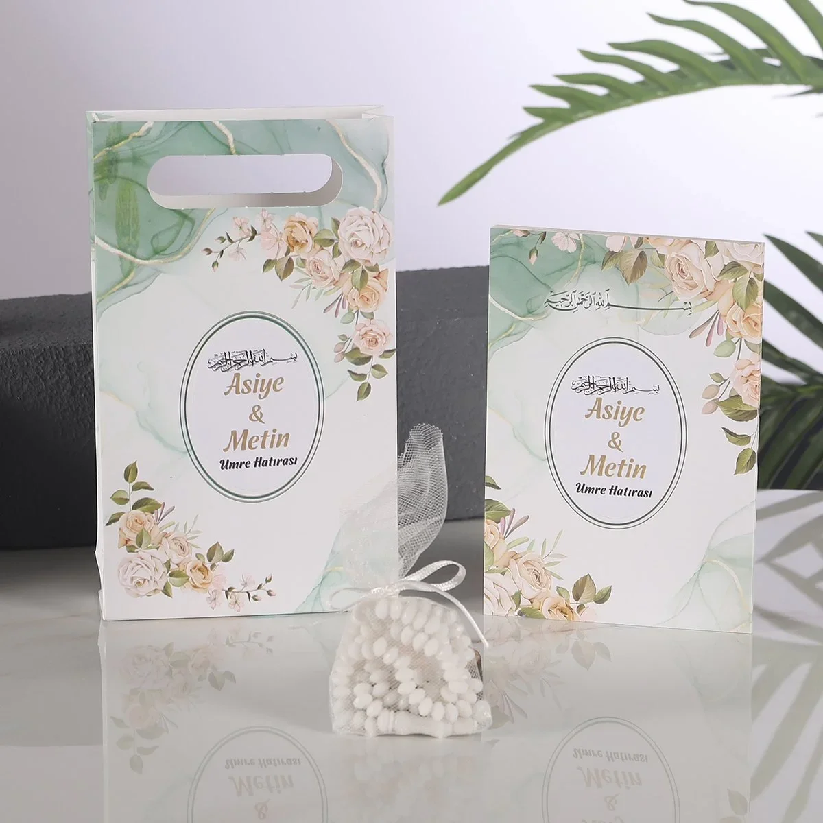 Zerafet Model Yeşil Renkli Yasin Kitabı, Karton Çanta ve Tesbih - Mevlüt Hediyelikleri