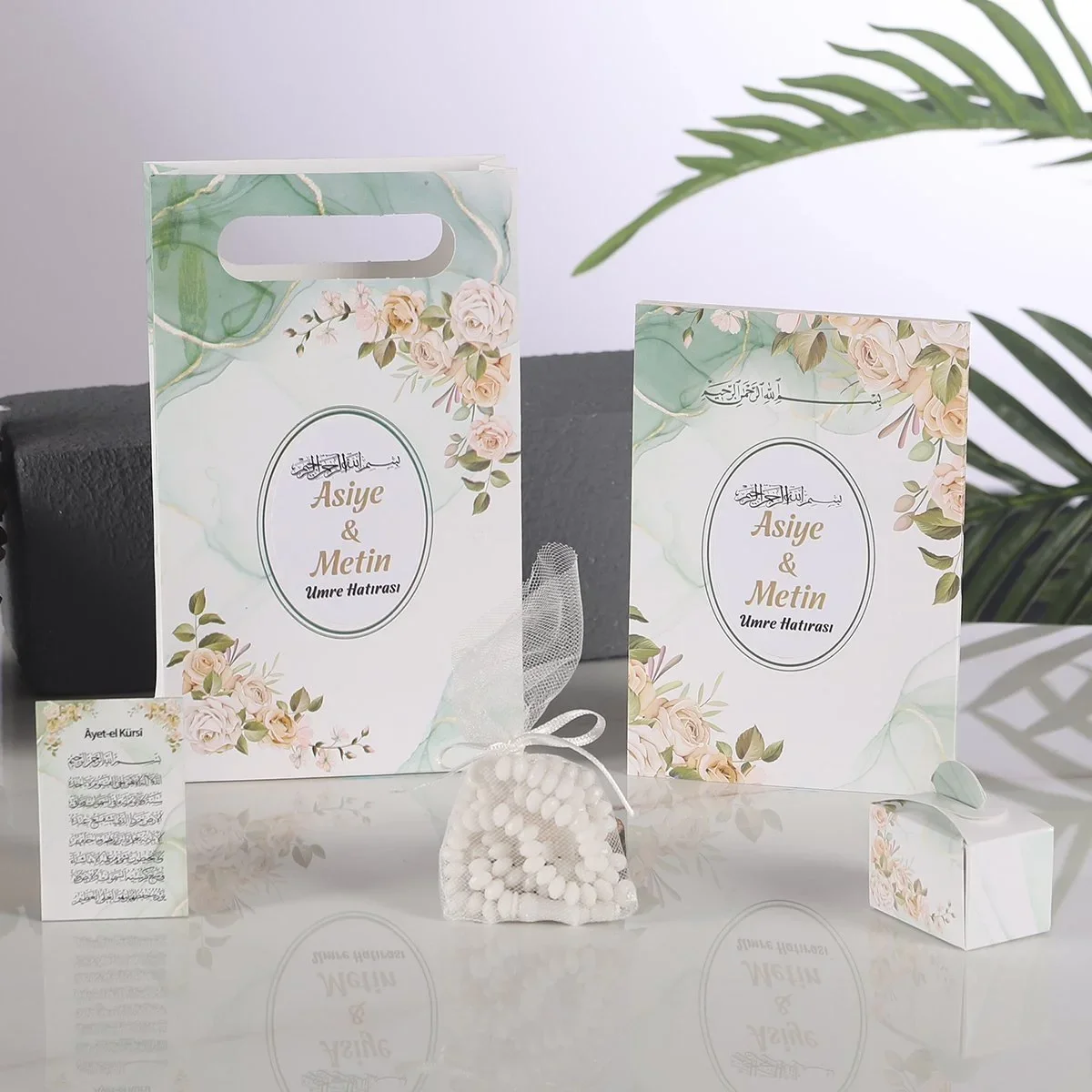 Zerafet Model Yeşil Renkli Yasin Kitabı, Lokum Kutusu, Magnet, Karton Çanta ve Tesbih - Mevlüt Hediyelikleri